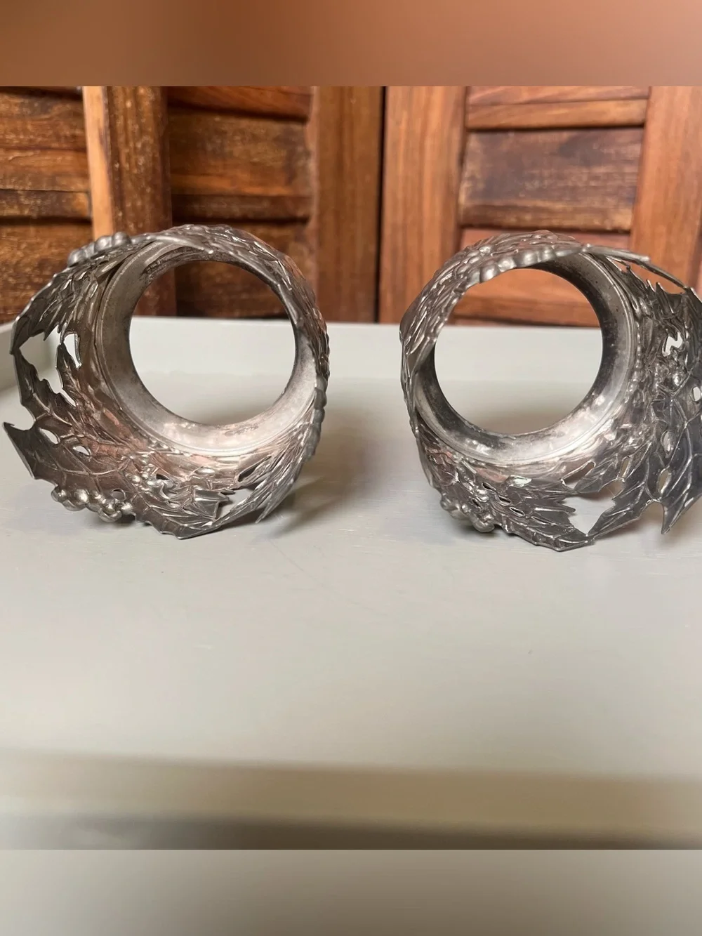 Metal Holly Leaf Candle Holders. Decorative Set of 2